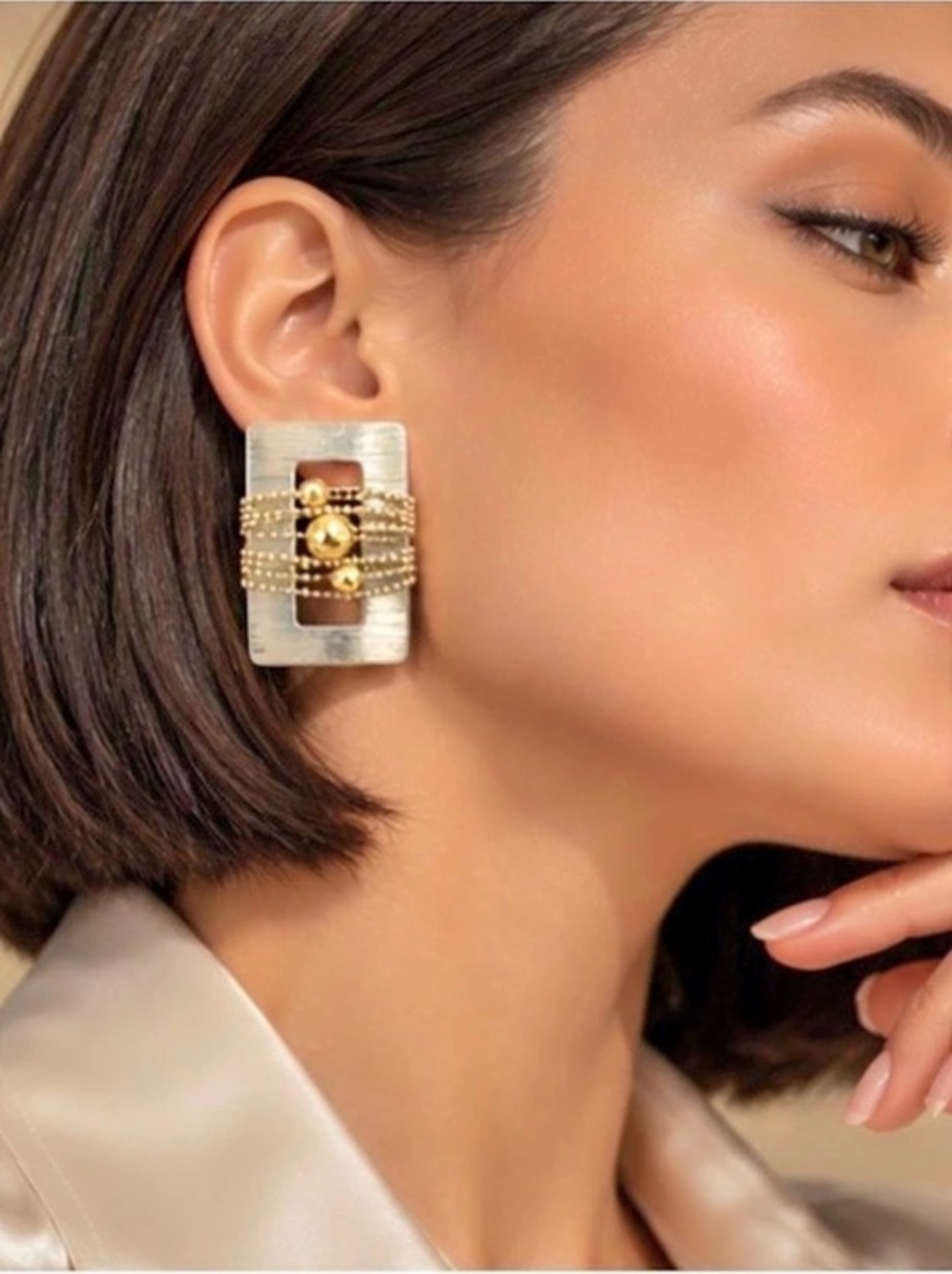 Sculptural Mixed Metal Rectangle Earrings